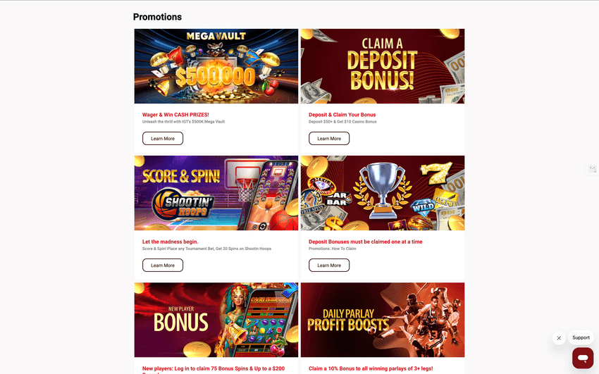 Four Winds online casino promotions screenshot Screenshot of Four Winds online casino Michigan promotions section
