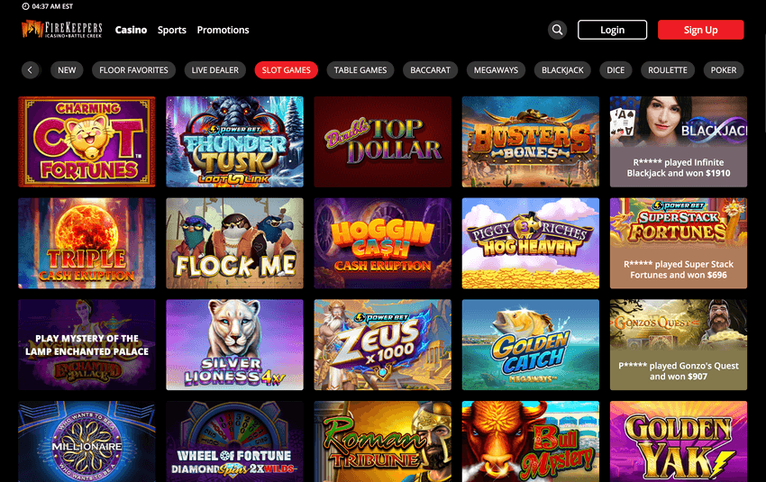FireKeepers online casino slot games page