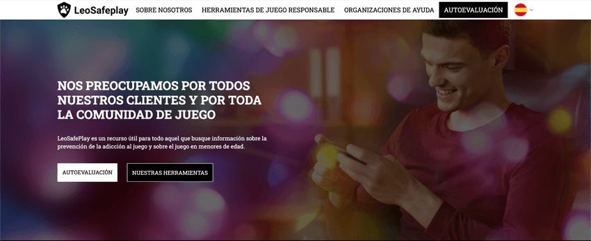 Portal LeoSafePlay con herramientas de autoevaluación y recursos de juego responsable.