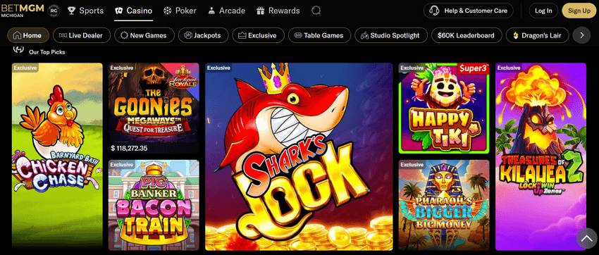 Screenshot of BetMGM Casino games in Michigan