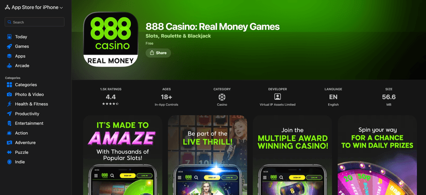 App 888casino para iOS Aplicación 888 Casino Real Money Games disponible en la App Store para iOS.