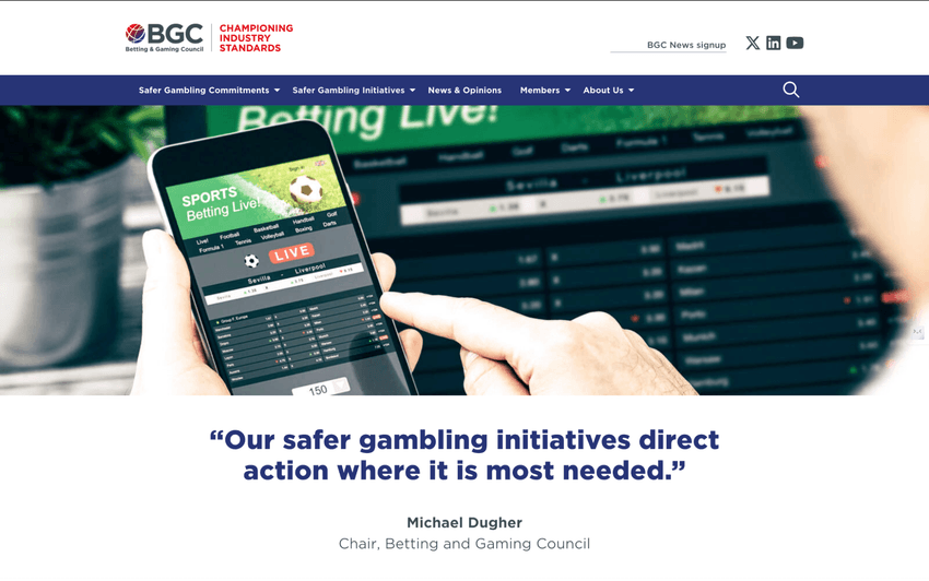 Betting and Gaming Council campaign on safer gambling with live betting example