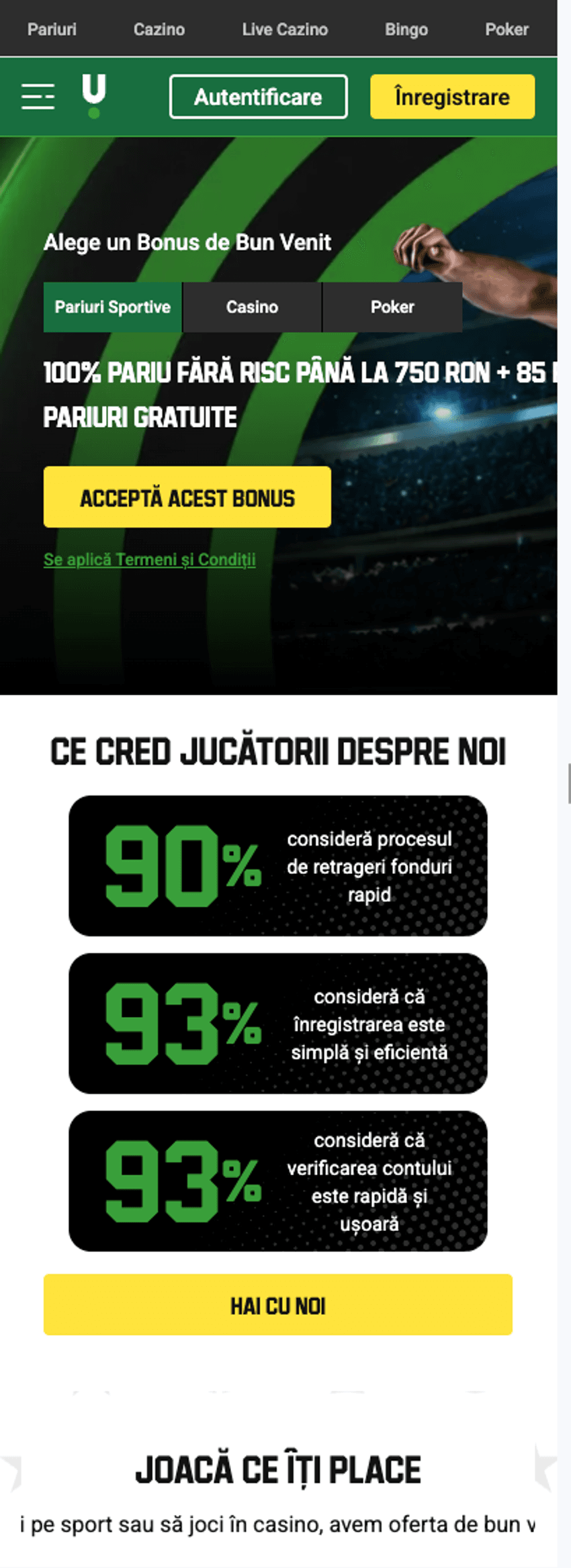 Experiența Unibet România pe mobil Versiunea mobilă Unibet România cu bonus de bun venit, autentificare, înregistrare și informații despre experiența jucătorilor.