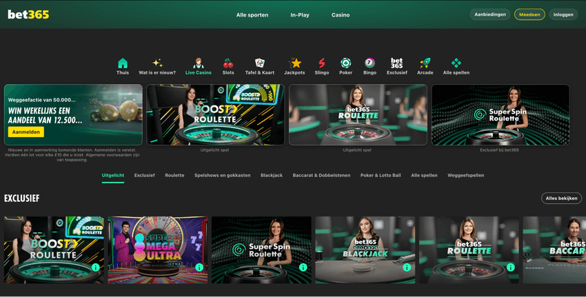 Live casino van Bet365 met live dealers en realtime tafelspellen