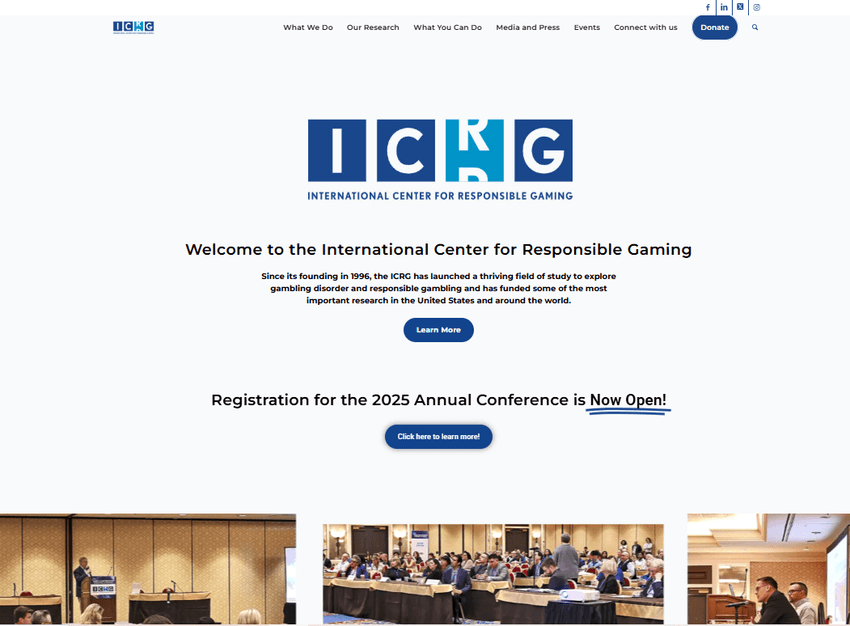 International Center for Responsible Gaming (ICRG) ICRG logo and responsible gaming research banner