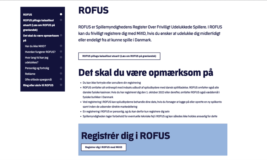 ROFUS – Selvudelukkelse fra spil i Danmark Officiel hjemmeside for ROFUS selvudelukkelsessystem i Danmark