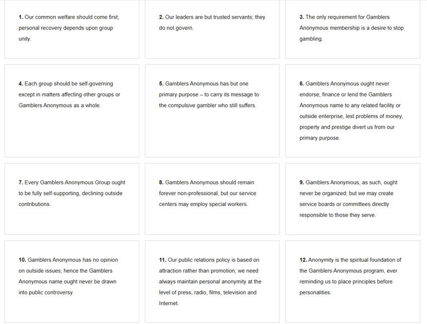 GA Twelve Traditions – Principles of Group Unity Gamblers Anonymous Twelve Traditions