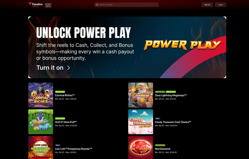 Screenshot of Fanatics Michigan slots section