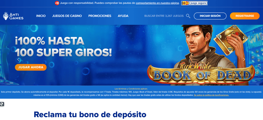 Promoción de bienvenida de AHTI Games con hasta 100 tiradas gratis