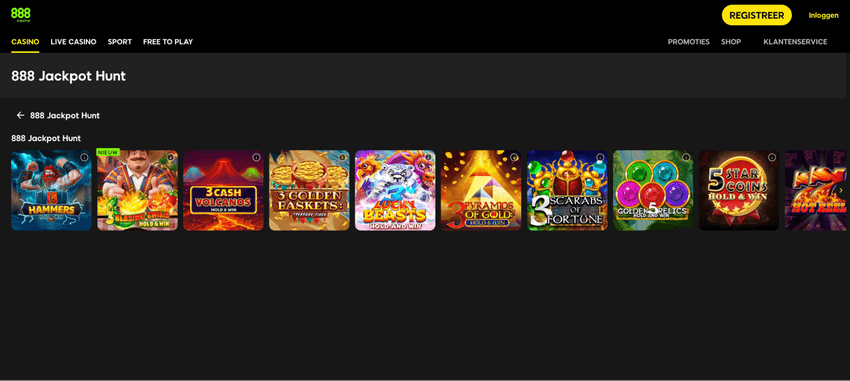 888 Jackpot Hunt spellen en jackpots Screenshot van 888 Jackpot Hunt games met jackpotprijzen