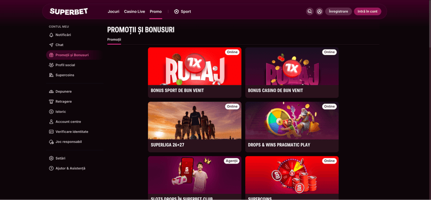 Bonusuri și promoții la Superbet Casino Pagina Superbet cu bonusul casino de bun venit și promoții active