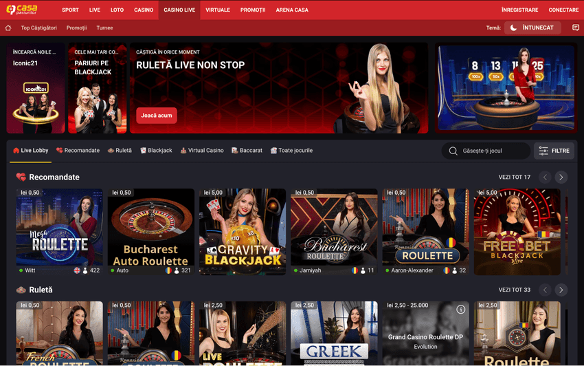 Casa Pariurilor live casino Jocuri live casino Casa Pariurilor cu dealeri reali