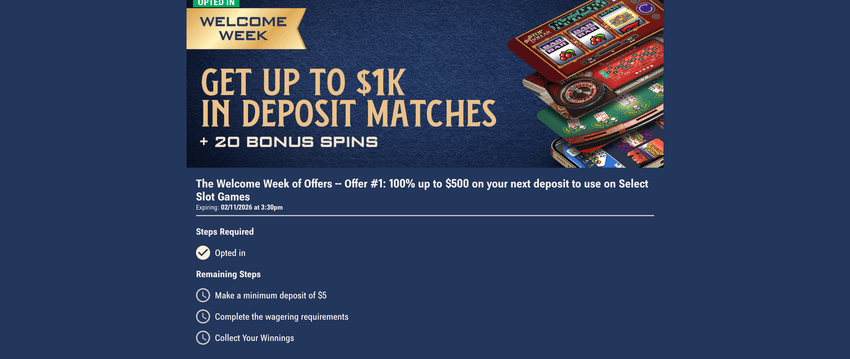 Screenshot of Horseshoe welcome bonus page