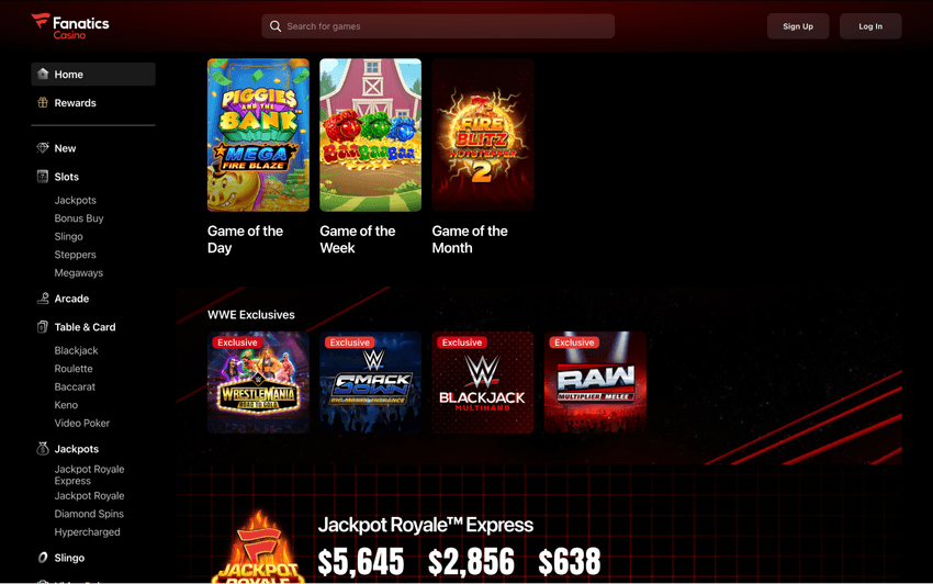 Fanatics Casino WV Homepage Fanatics Casino West Virginia homepage showing featured games, promotions, and navigation menu