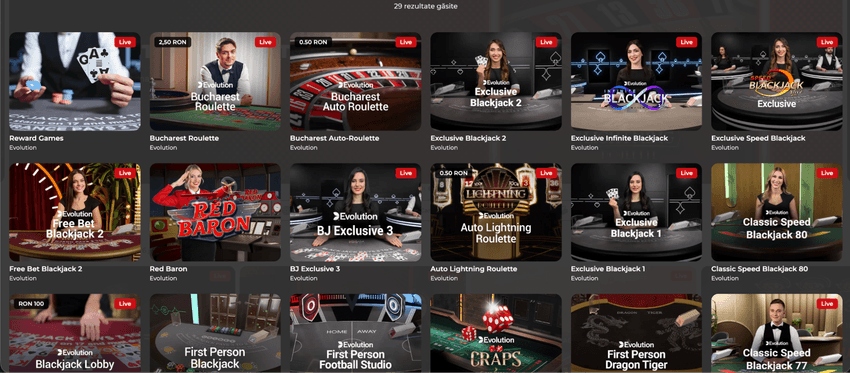 Jocuri Evolution la 32Roșu Casino Jocuri Evolution la 32Roșu cu Bucharest Roulette, blackjack exclusiv, Red Baron și Auto Lightning Roulette