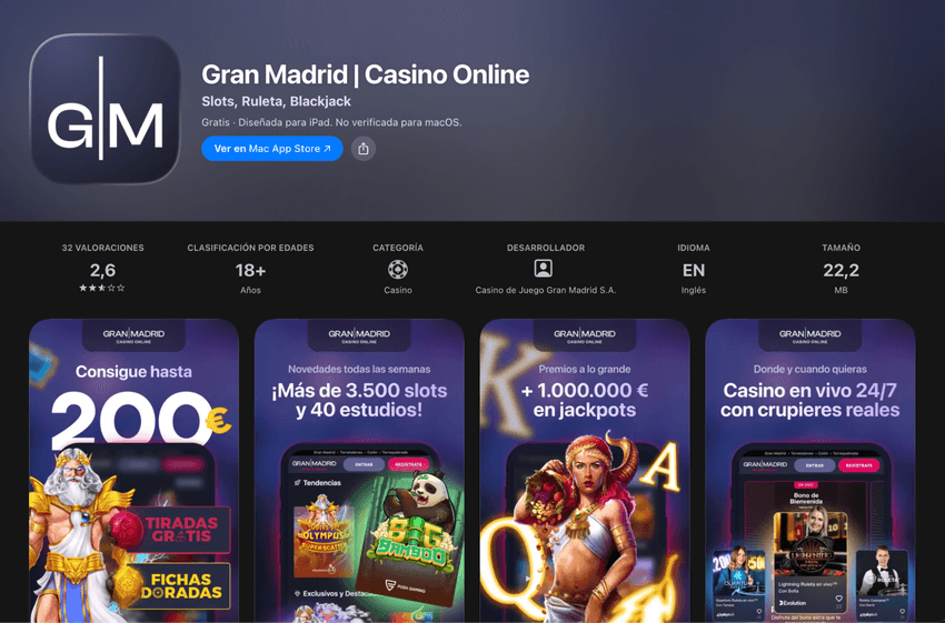Aplicación Gran Madrid Casino Online disponible para dispositivos Apple