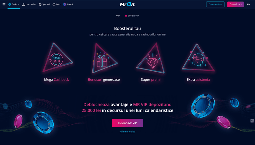 Nivelurile VIP de la Mr Bit – Mr Gold, Mr VIP și Mr SUPER VIP – cu beneficii și cashback