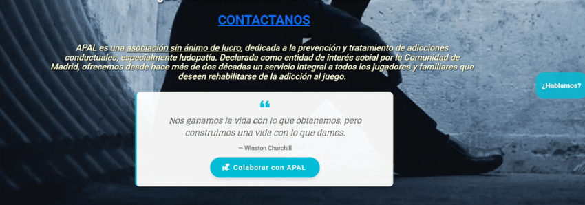 Página Contáctanos APAL apoyo ludopatía