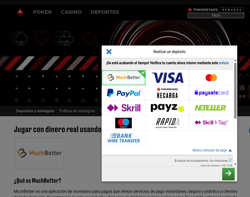 MuchBetter entre los métodos de pago de PokerStars Cajero de PokerStars con MuchBetter, PayPal, Skrill, Neteller, Paysafecard y otros métodos de pago.