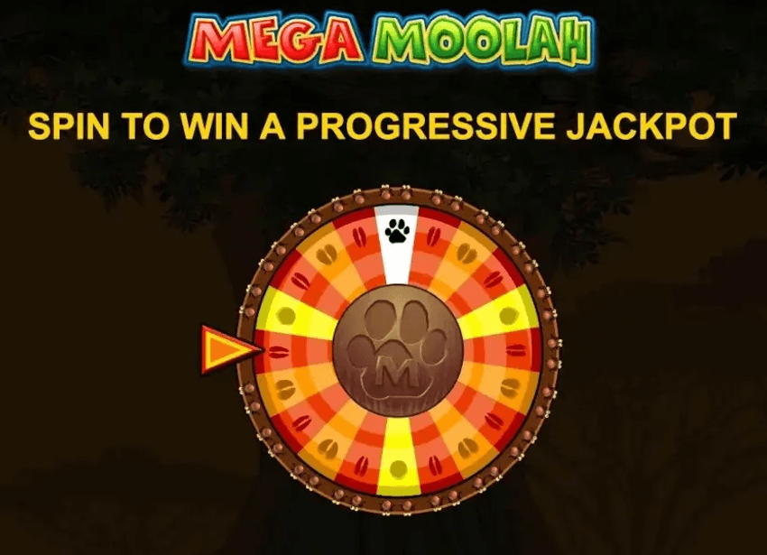 Rueda del bonus de Mega Moolah con Mini, Minor, Major y Mega Jackpot