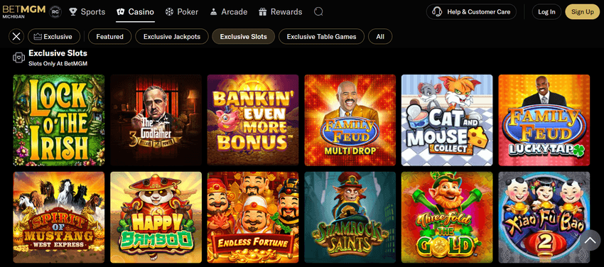 Screenshot showing online slot games at Michigan licensed casino