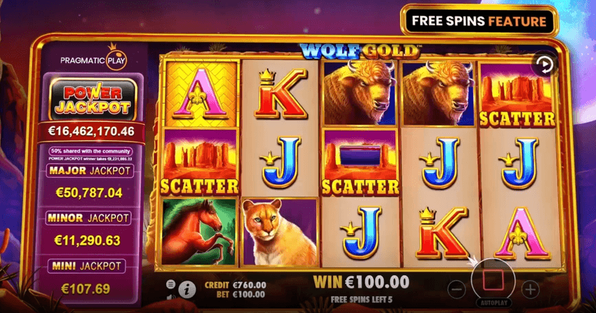 Wolf Gold Power Jackpot con botes progresivos Mini, Minor, Major y Power