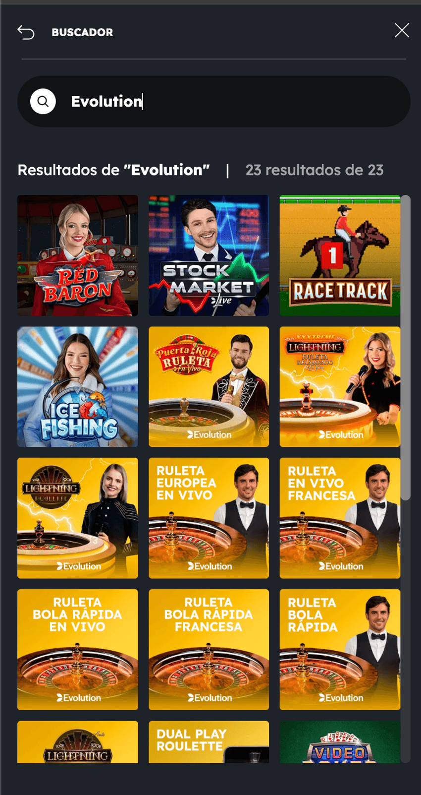 Resultados de Evolution en Casino Barcelona