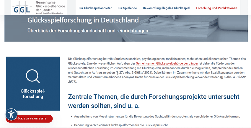 GGL – Glücksspielstudien und Forschungsschwerpunkte Forschungsprogramme und wissenschaftliche Aktivitäten der GGL