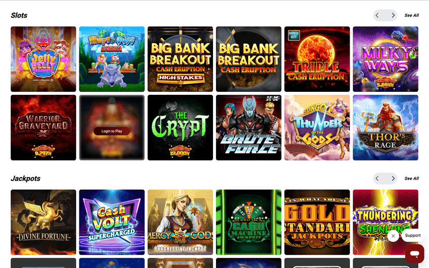 Screenshot of Four Winds slots section