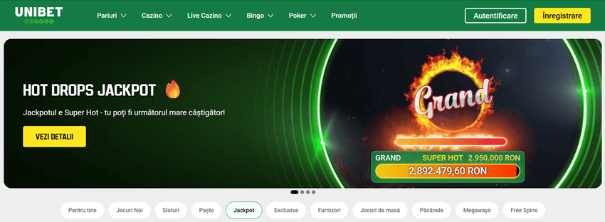 Banner Unibet cu jackpot progresiv și valoare actuală