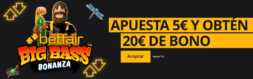 Promoción de casino de Betfair Promoción de Betfair Casino con Big Bass Bonanza y bono de 20 euros