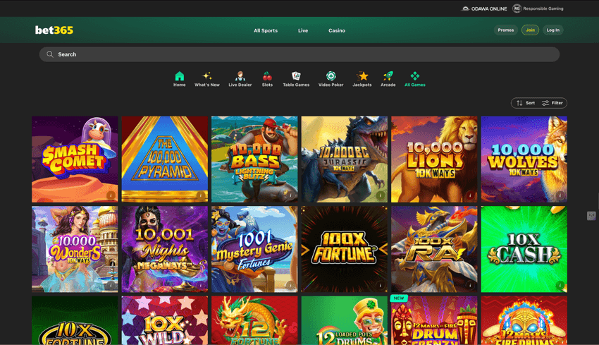 bet365 Casino Michigan Games Library bet365 Casino Michigan game lobby featuring online slots, table games, jackpots, and live casino content.
