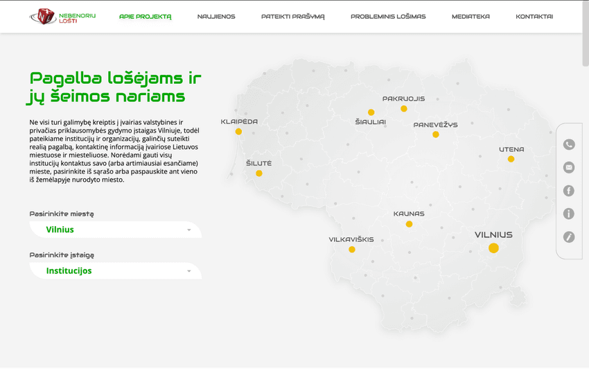 „Nebenoriu lošti“ interneto svetainės pagrindinis puslapis
