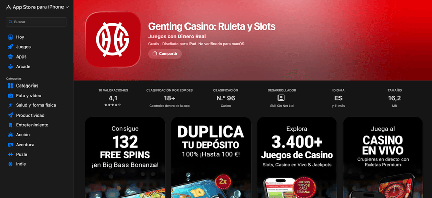 Aplicación Genting Casino Ruleta y Slots disponible para iPhone y iPad
