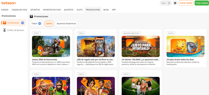 Promociones de casino y apuestas disponibles en Betsson España