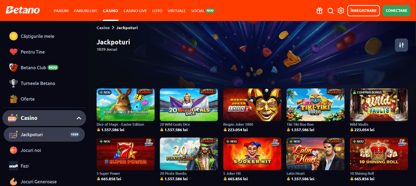 Categoria jackpoturi Betano cu sloturi și câștiguri