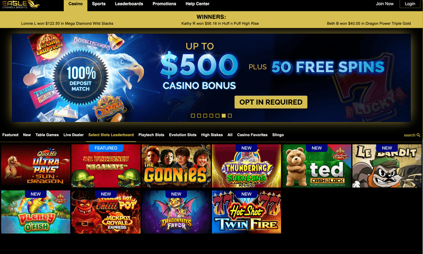 Screenshot of Eagle Casino & Sports Michigan slots section