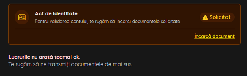 Solicitare verificare identitate 888 Casino cu încărcare documente