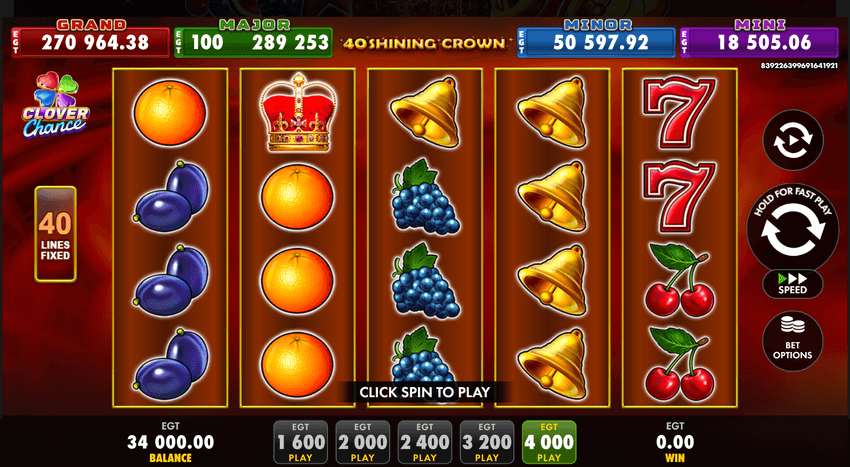 Slot 40 Shining Crown cu 40 de linii și simboluri clasice