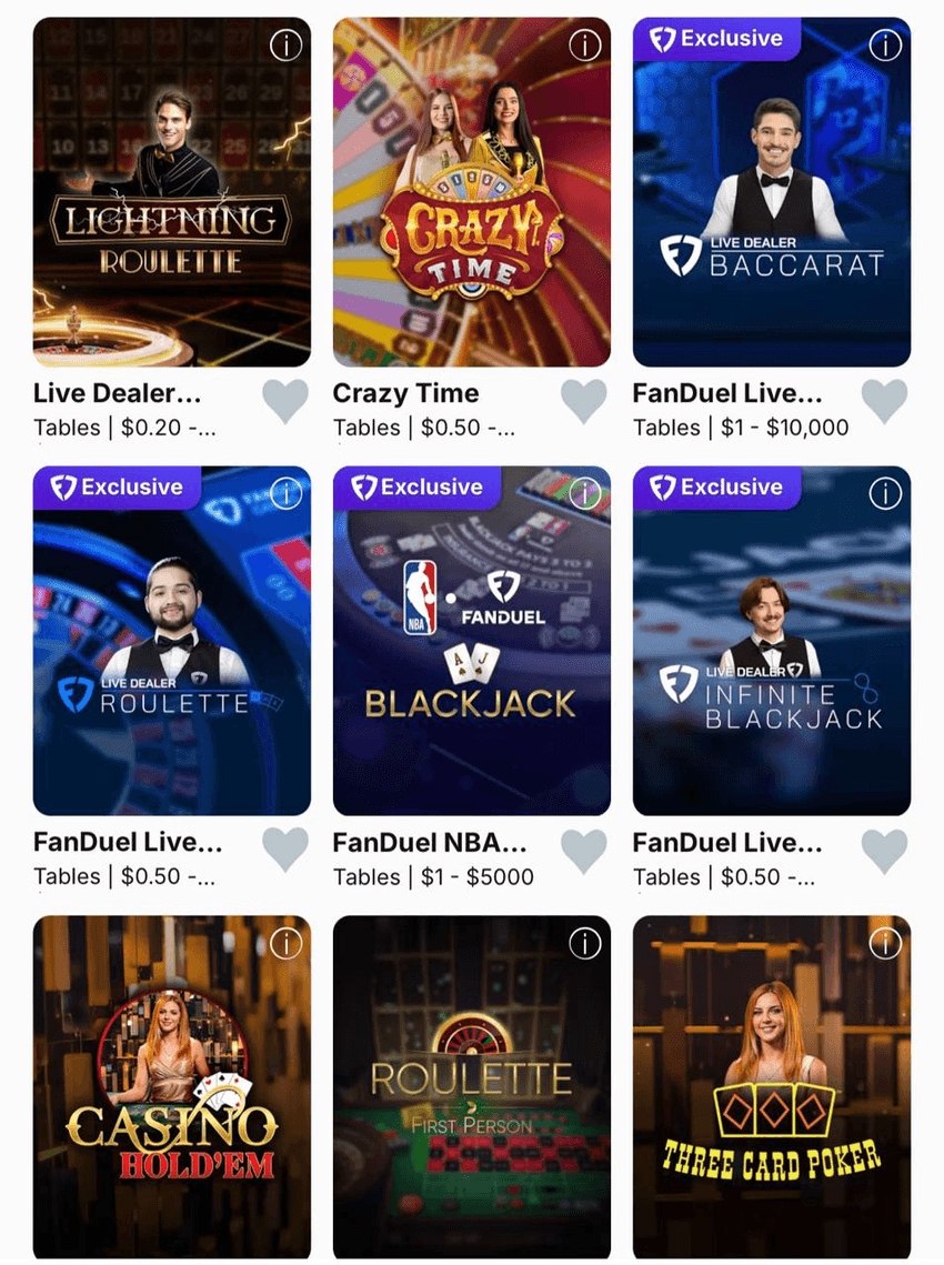 Evolution Live Dealer Games at FanDuel Casino FanDuel Casino Evolution live dealer games with Lightning Roulette, Crazy Time, baccarat and blackjack