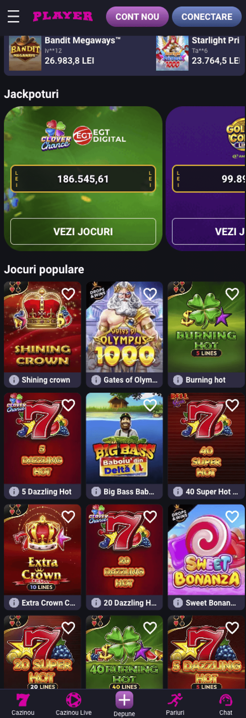 Versiunea mobilă Player Casino cu jackpoturi și jocuri populare pe smartphone