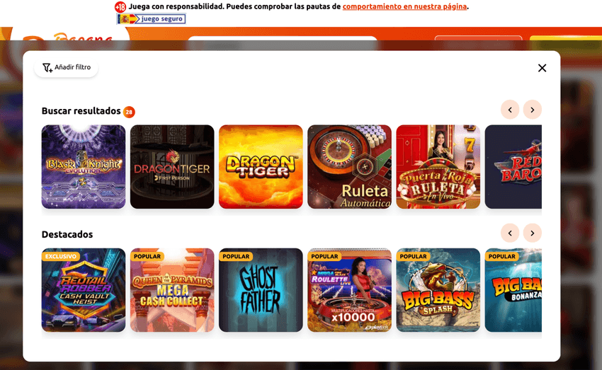 Resultados de juegos de Evolution en BacanaPlay España