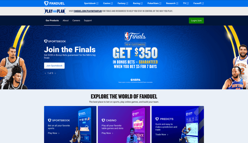 FanDuel Online Casino Michigan Homepage FanDuel Online Casino Michigan homepage featuring sportsbook, casino games, promotions, and navigation options