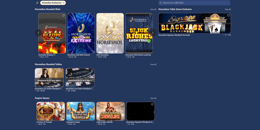 Screenshot of Horseshoe exclusive games section