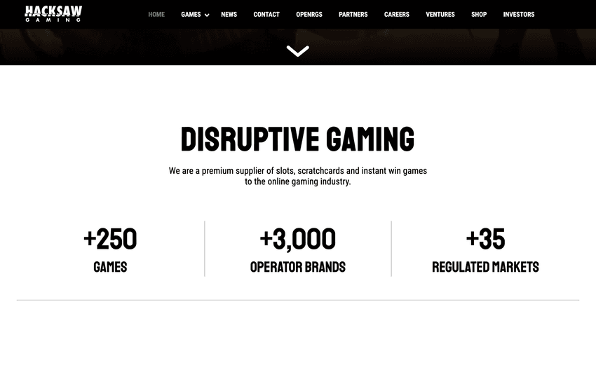Hacksaw Gaming homepage presenting its slots portfolio and contribution to Legal Online Slots in Michigan