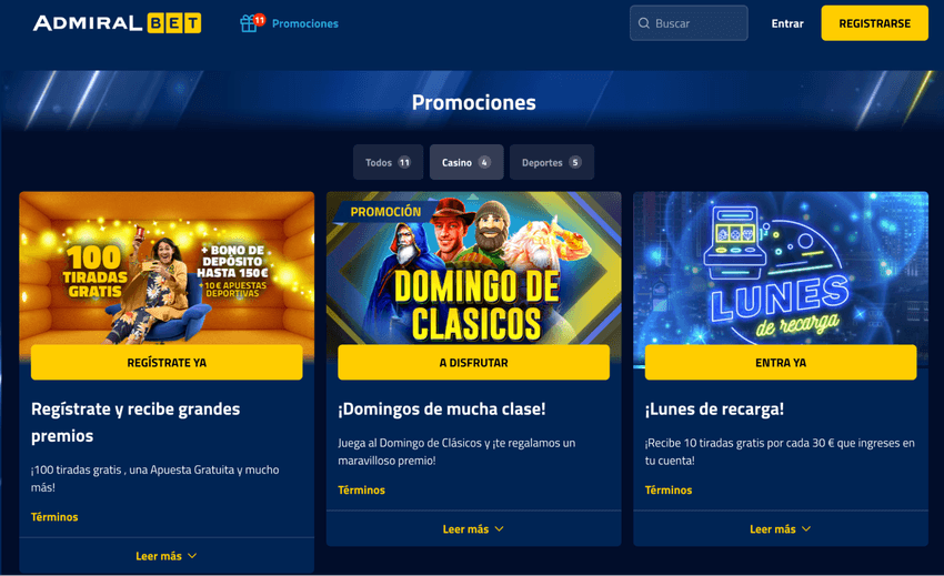 Promociones activas disponibles para jugadores de AdmiralBet