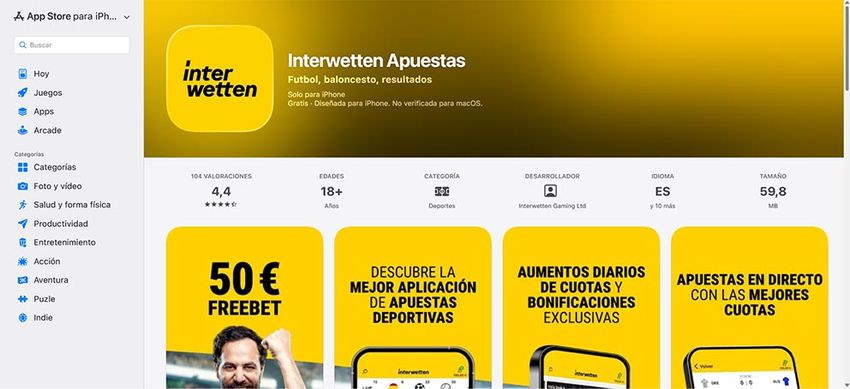 Aplicación Interwetten apuestas deportivas en App Store iOS