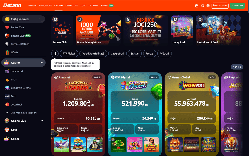 Jackpoturi Betano cu valori progresive și furnizori precum Amusnet și EGT